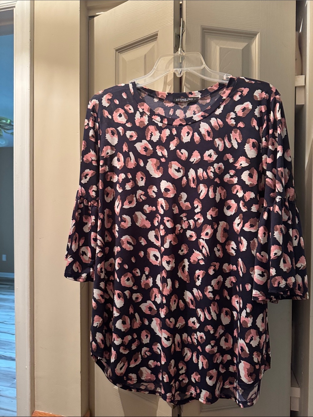 Acting Pro Pink and Navy Leopard Print Top